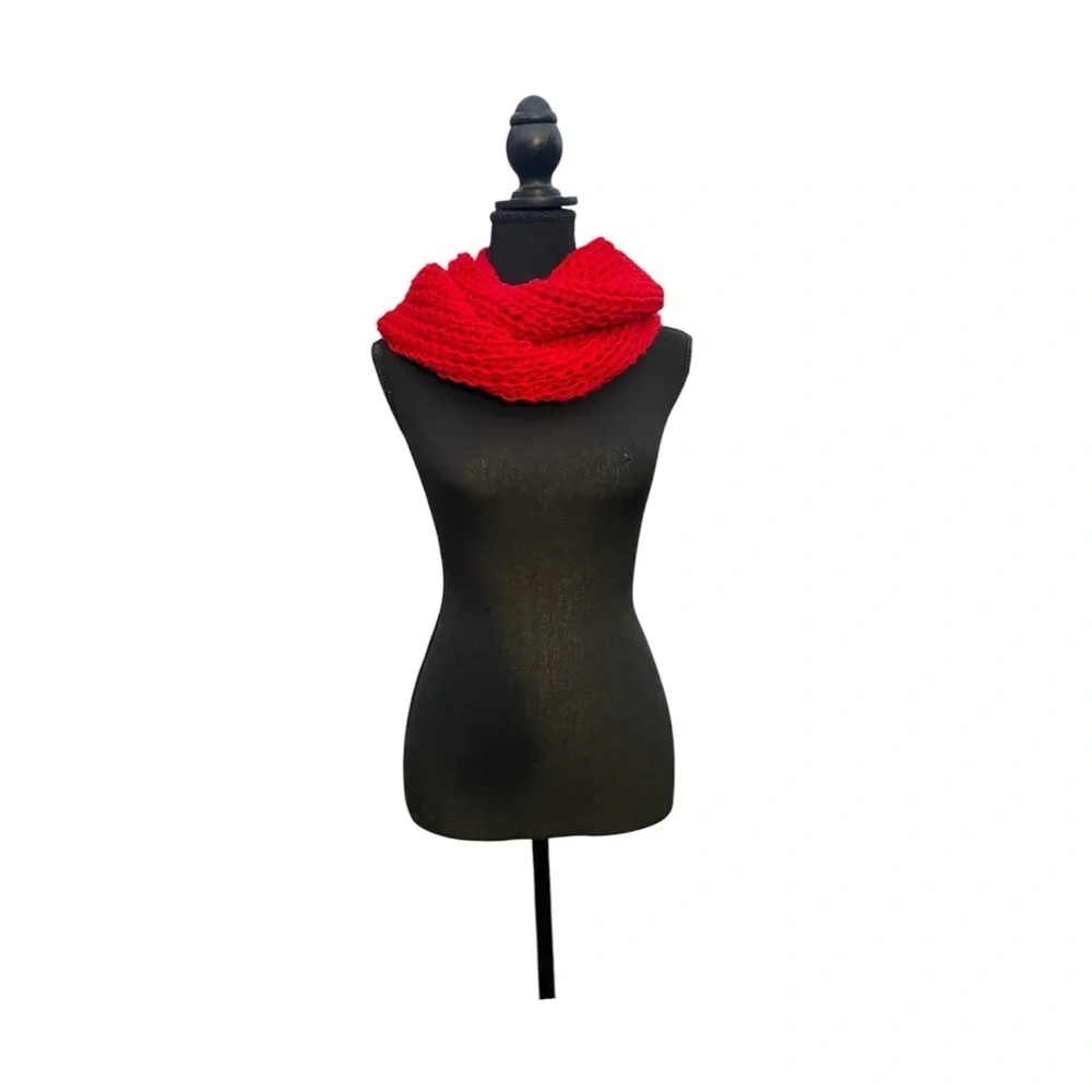 Bright red knitted cozy scarf. Very soft OS